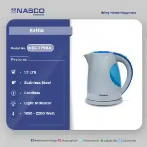 NASCO KEC-1798A 1.7L Cordless Electric Kettle