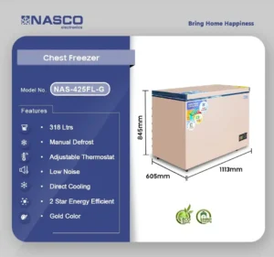 NASCO NAS-425FL-G 318L Refrigerator - Gold