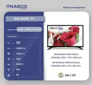 NASCO NAS-J55FUS-VID 55-Inch 4K UHD Smart TV