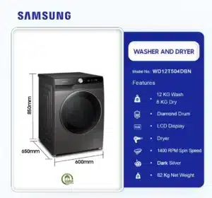 SAMSUNG WD12T504DBN/NQ 12kg Washing Machine - Silver